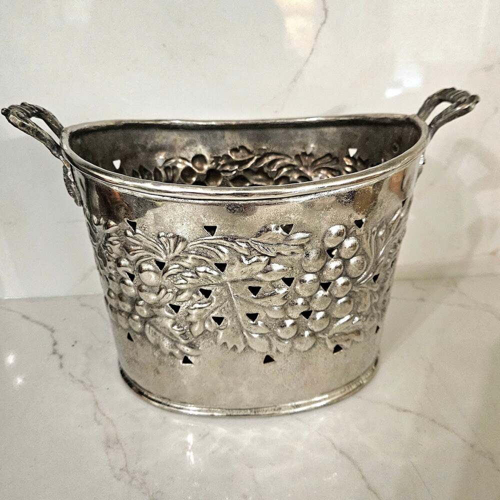 Vintage Pierced Silver-Plated Grape Motif Bottle Coaster/Cachepot/Bucket
